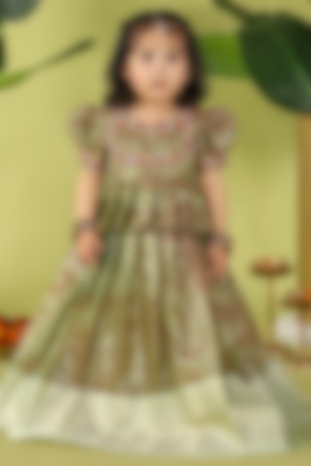 Green Tissue Lehenga Set For Girls by Hooray at Pernia's Pop Up Shop