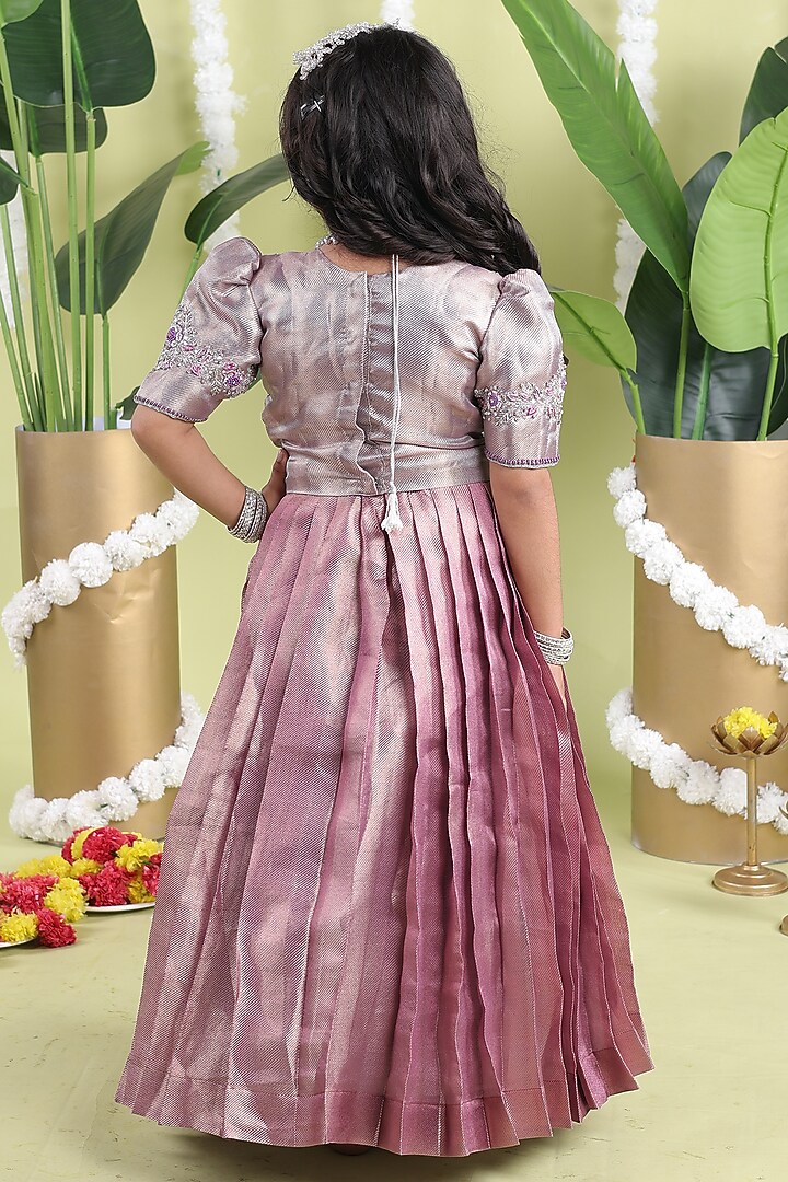 Silver Purple Soft Organza Bead Work Scalloped Gown For Girls by Hooray at Pernia's Pop Up Shop
