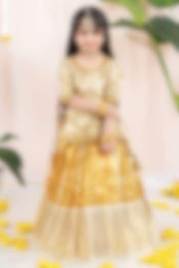 Mango Yellow & Off-White Tissue Lehenga Set For Girls by Hooray at Pernia's Pop Up Shop