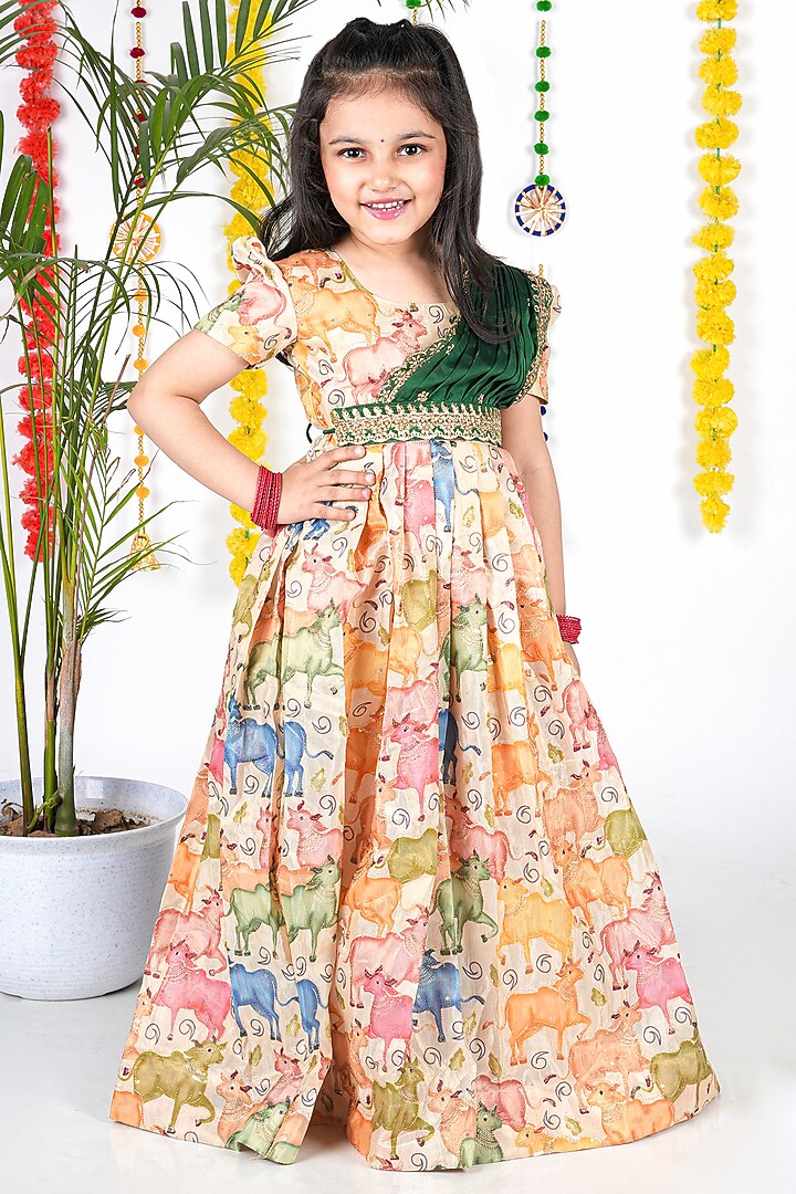 Multi-Colored Tissue Embroidered Gown For Girls by Hooray at Pernia's Pop Up Shop