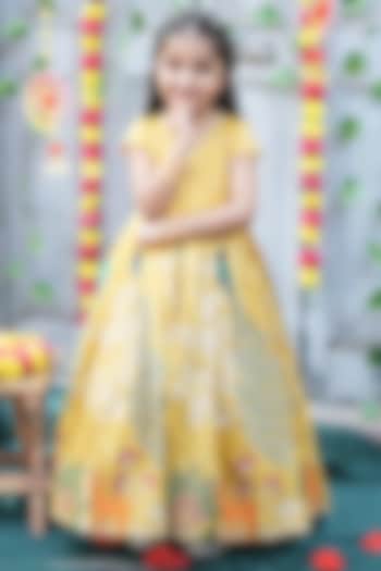 Shiny Yellow Soft Tissue Aari Peacock Gown For Girls by Hooray at Pernia's Pop Up Shop