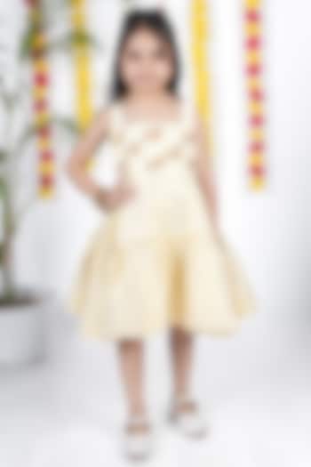 Shiny Off-White Khadi Cotton Flamingo Hand Painted Dress For Girls by Hooray at Pernia's Pop Up Shop