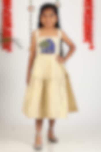 Shiny Off-White Khadi Cotton Door Hand Painted Dress For Girls by Hooray at Pernia's Pop Up Shop