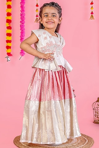 Pink Tissue Pleated Skirt Set For Girls by Hooray