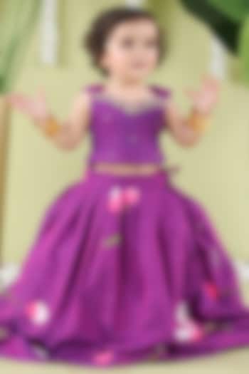 Purple Cotton Handpainted Skirt Set For Girls by Hooray at Pernia's Pop Up Shop