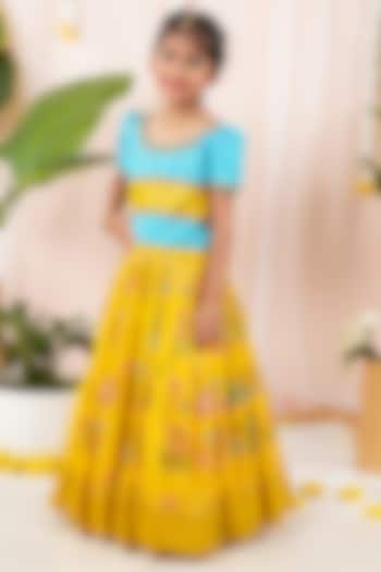 Yellow Meenakumari Silk Skirt Set For Girls by Hooray at Pernia's Pop Up Shop