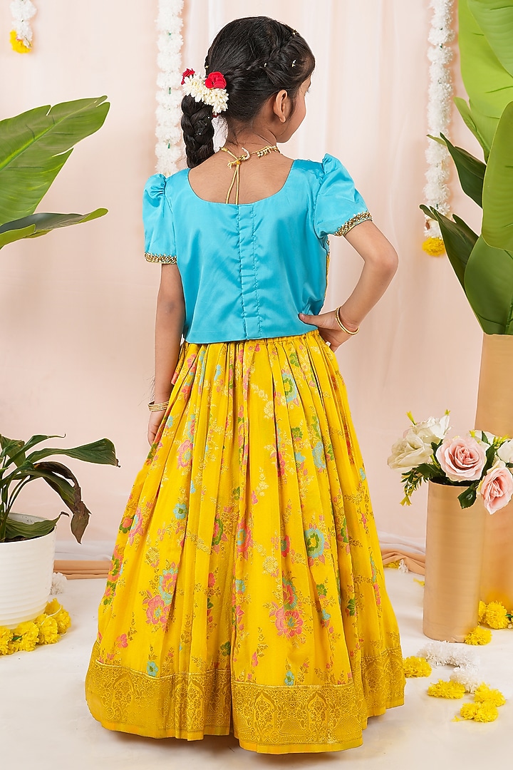 Yellow Meenakumari Silk Skirt Set For Girls by Hooray at Pernia's Pop Up Shop
