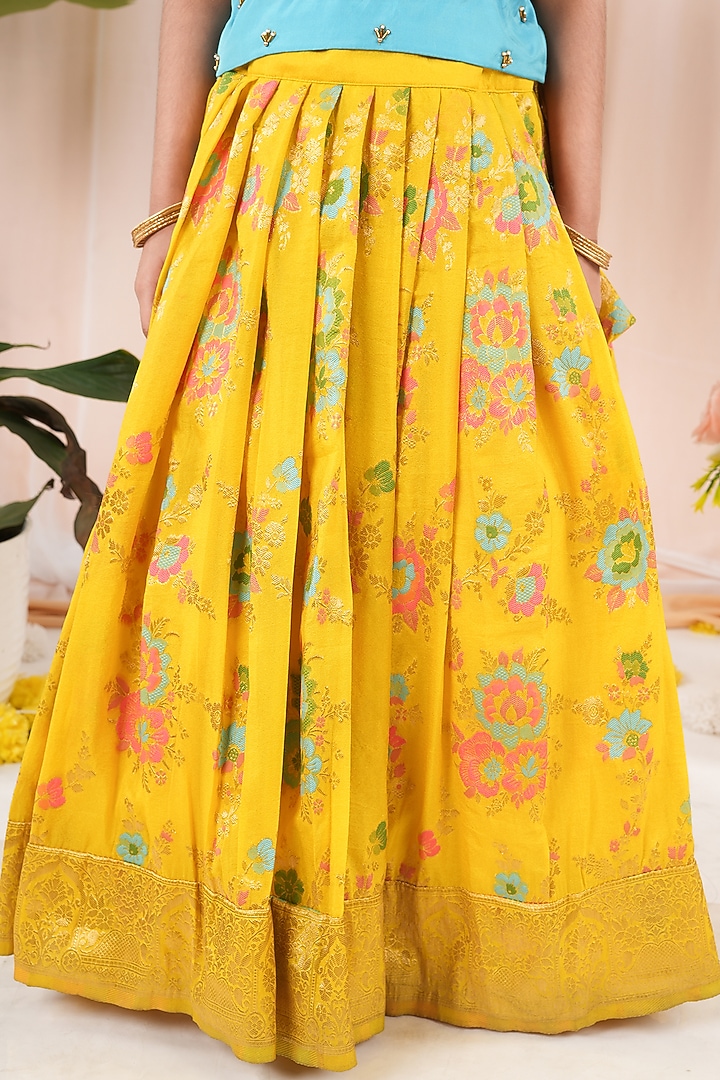 Yellow Meenakumari Silk Skirt Set For Girls by Hooray at Pernia's Pop Up Shop