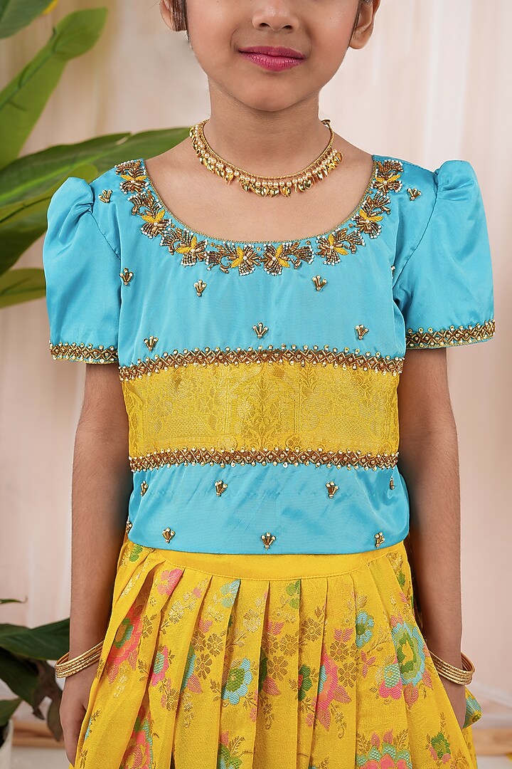 Yellow Meenakumari Silk Skirt Set For Girls by Hooray at Pernia's Pop Up Shop