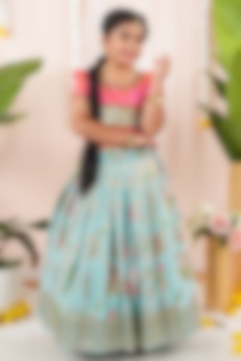 Blue Meenakumari Silk Skirt Set For Girls by Hooray at Pernia's Pop Up Shop