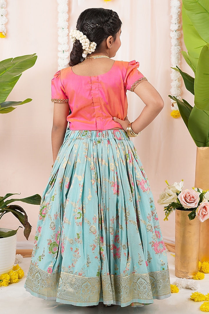 Blue Meenakumari Silk Skirt Set For Girls by Hooray at Pernia's Pop Up Shop