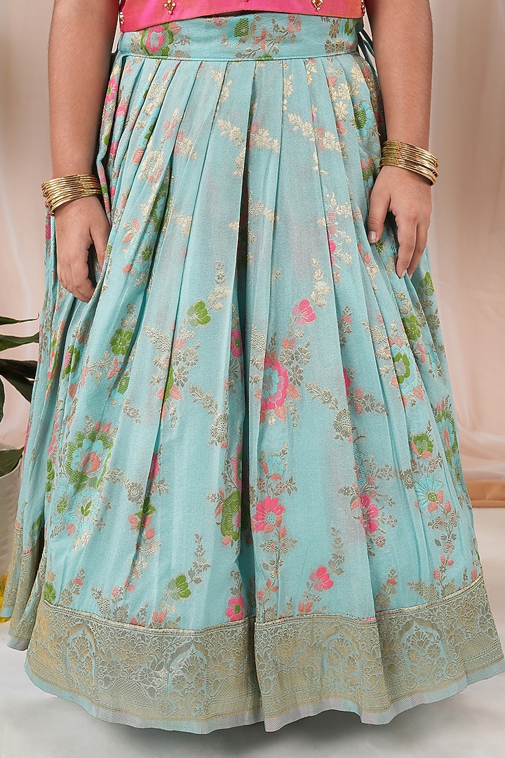 Blue Meenakumari Silk Skirt Set For Girls by Hooray at Pernia's Pop Up Shop