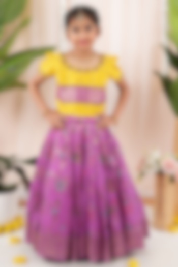 Purple Meenakumari Silk Skirt Set For Girls by Hooray at Pernia's Pop Up Shop