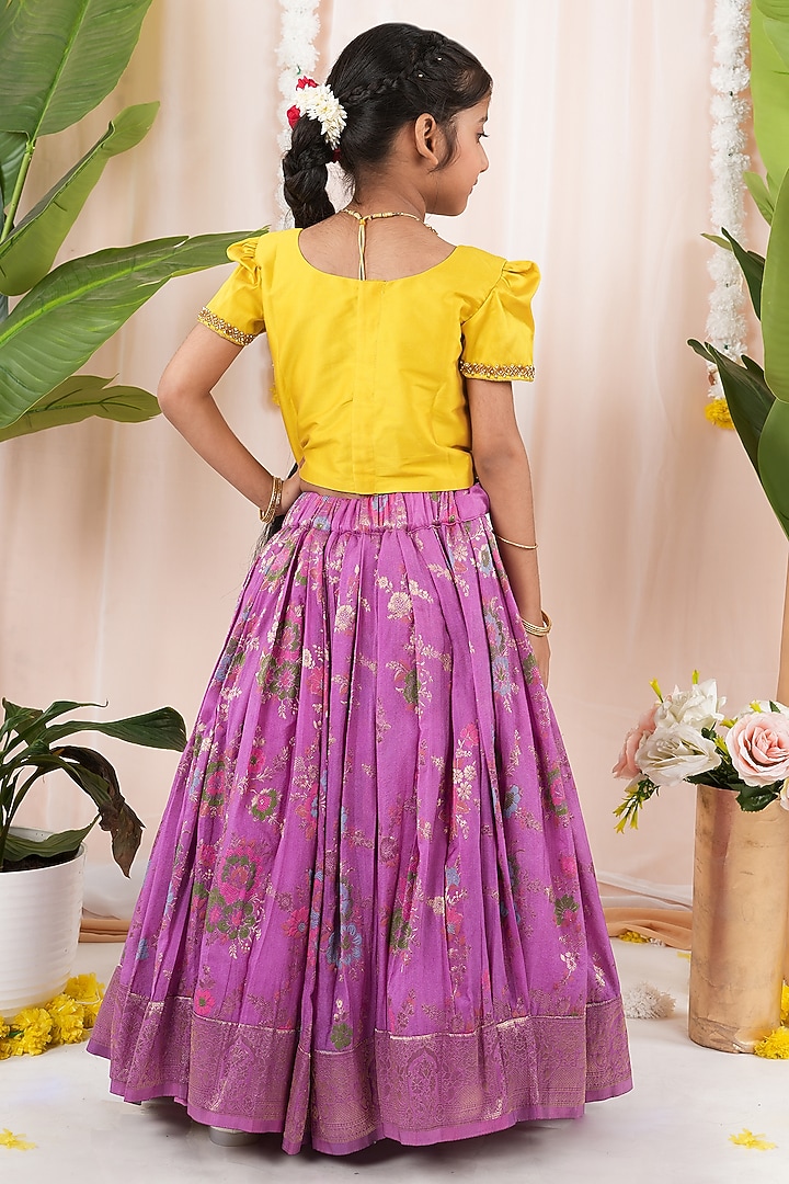 Purple Meenakumari Silk Skirt Set For Girls by Hooray at Pernia's Pop Up Shop