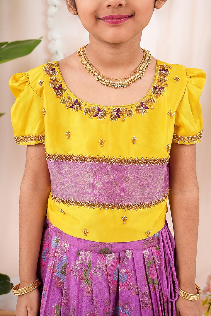 Purple Meenakumari Silk Skirt Set For Girls by Hooray at Pernia's Pop Up Shop