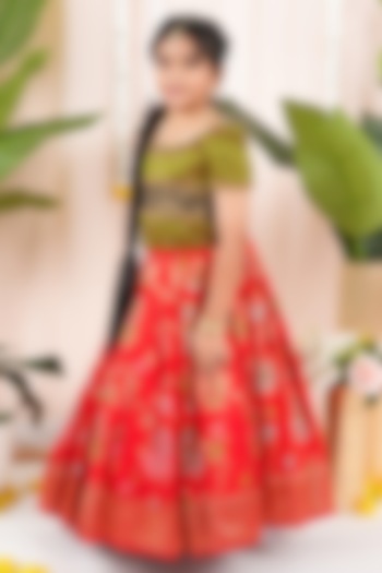 Red Meenakumari Silk Skirt Set For Girls by Hooray at Pernia's Pop Up Shop