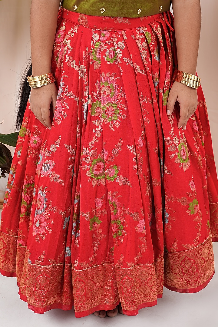 Red Meenakumari Silk Skirt Set For Girls by Hooray at Pernia's Pop Up Shop