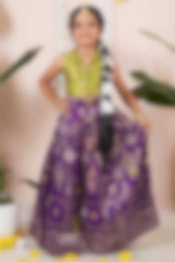 Purple Georgette Banarasi Skirt Set For Girls by Hooray at Pernia's Pop Up Shop