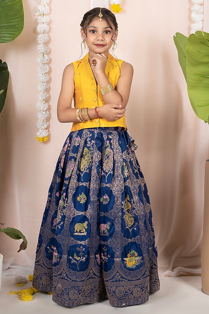 Blue Georgette Banarasi Skirt Set For Girls by Hooray at Pernia's Pop Up Shop