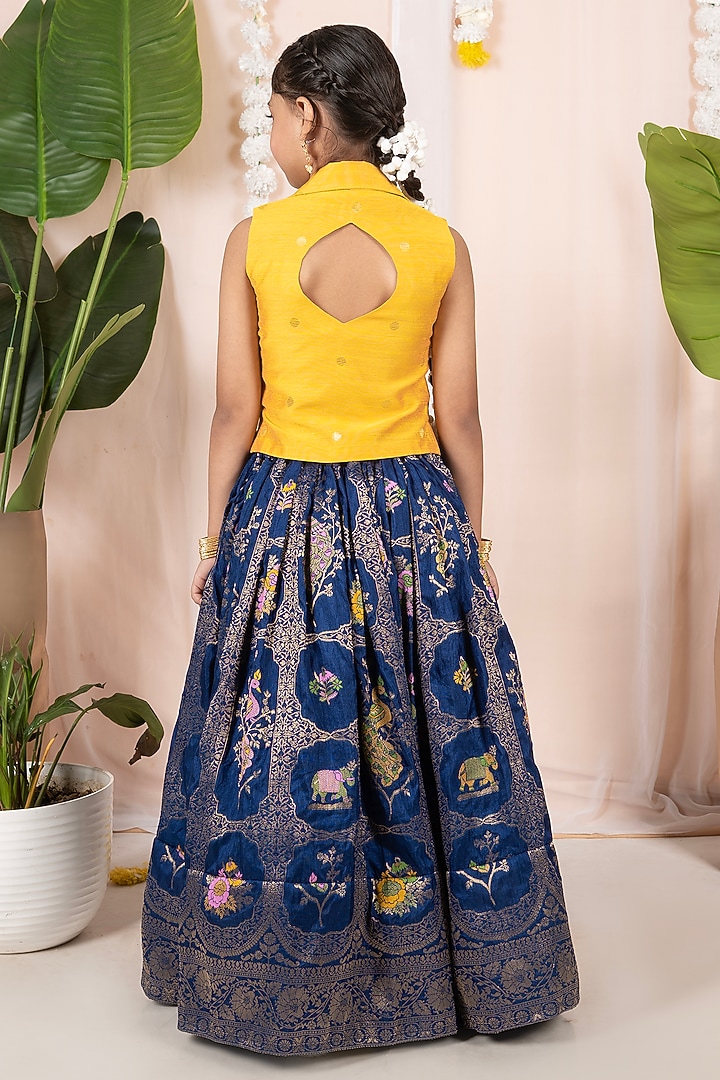 Blue Georgette Banarasi Skirt Set For Girls by Hooray at Pernia's Pop Up Shop