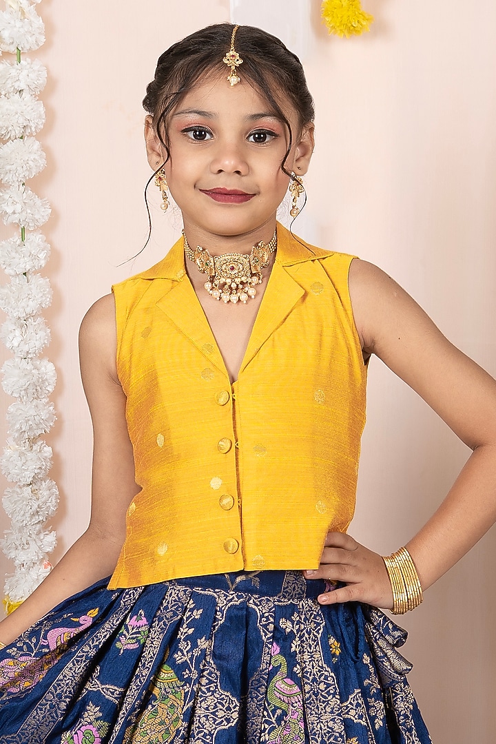 Blue Georgette Banarasi Skirt Set For Girls by Hooray at Pernia's Pop Up Shop