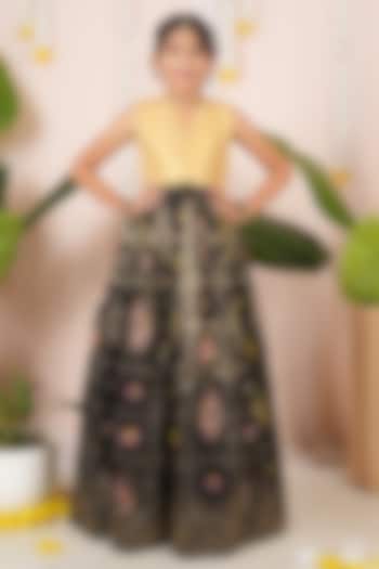 Black Georgette Banarasi Skirt Set For Girls by Hooray at Pernia's Pop Up Shop