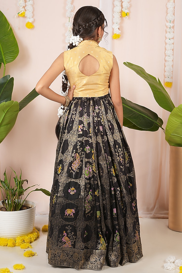 Black Georgette Banarasi Skirt Set For Girls by Hooray at Pernia's Pop Up Shop