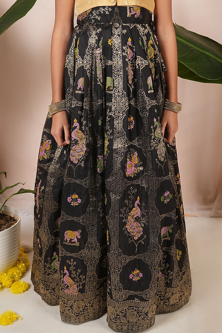 Black Georgette Banarasi Skirt Set For Girls by Hooray at Pernia's Pop Up Shop