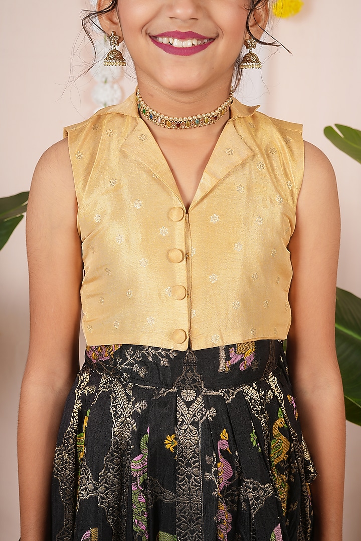 Black Georgette Banarasi Skirt Set For Girls by Hooray at Pernia's Pop Up Shop