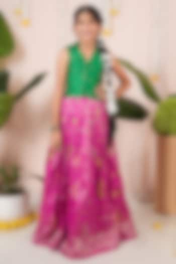 Pink Georgette Banarasi Skirt Set For Girls by Hooray at Pernia's Pop Up Shop
