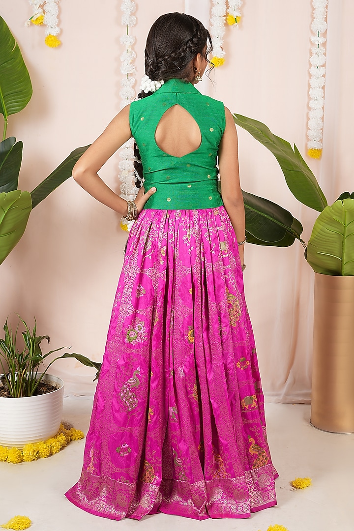 Pink Georgette Banarasi Skirt Set For Girls by Hooray at Pernia's Pop Up Shop
