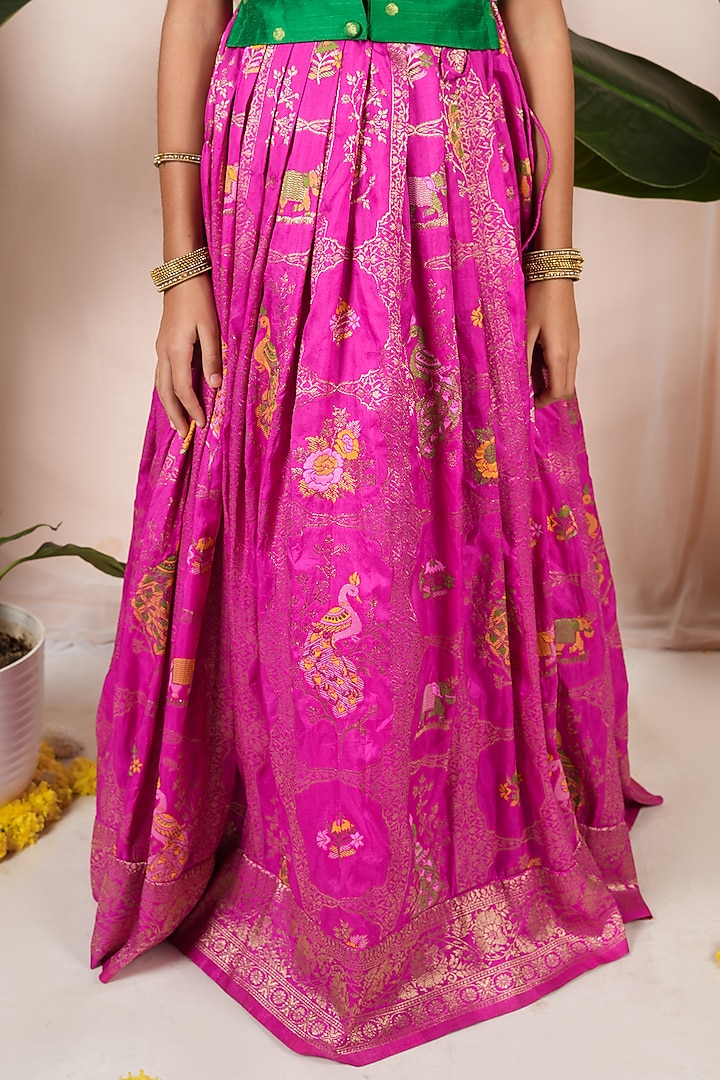 Pink Georgette Banarasi Skirt Set For Girls by Hooray at Pernia's Pop Up Shop