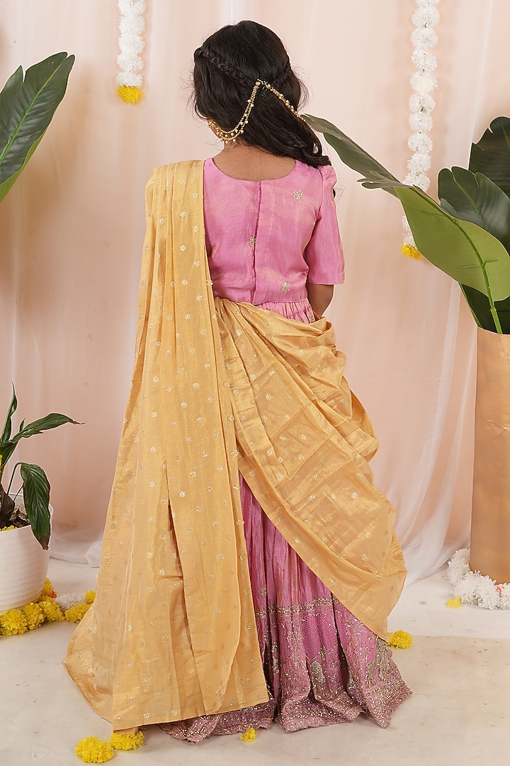 Pink Georgette Tissue Embroidered Skirt Set For Girls by Hooray at Pernia's Pop Up Shop