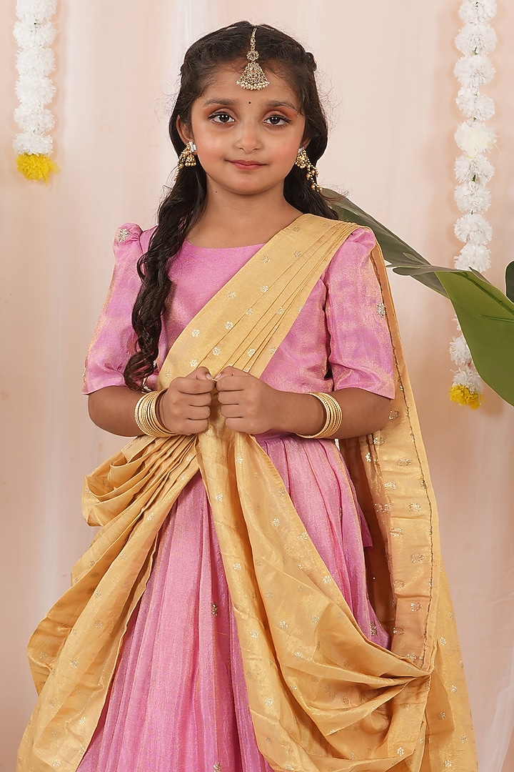 Pink Georgette Tissue Embroidered Skirt Set For Girls by Hooray at Pernia's Pop Up Shop