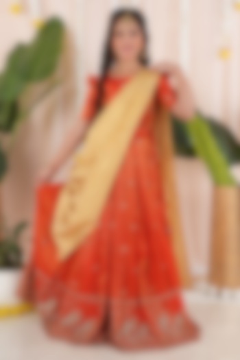 Orange Georgette Tissue Embroidered Skirt Set For Girls by Hooray at Pernia's Pop Up Shop