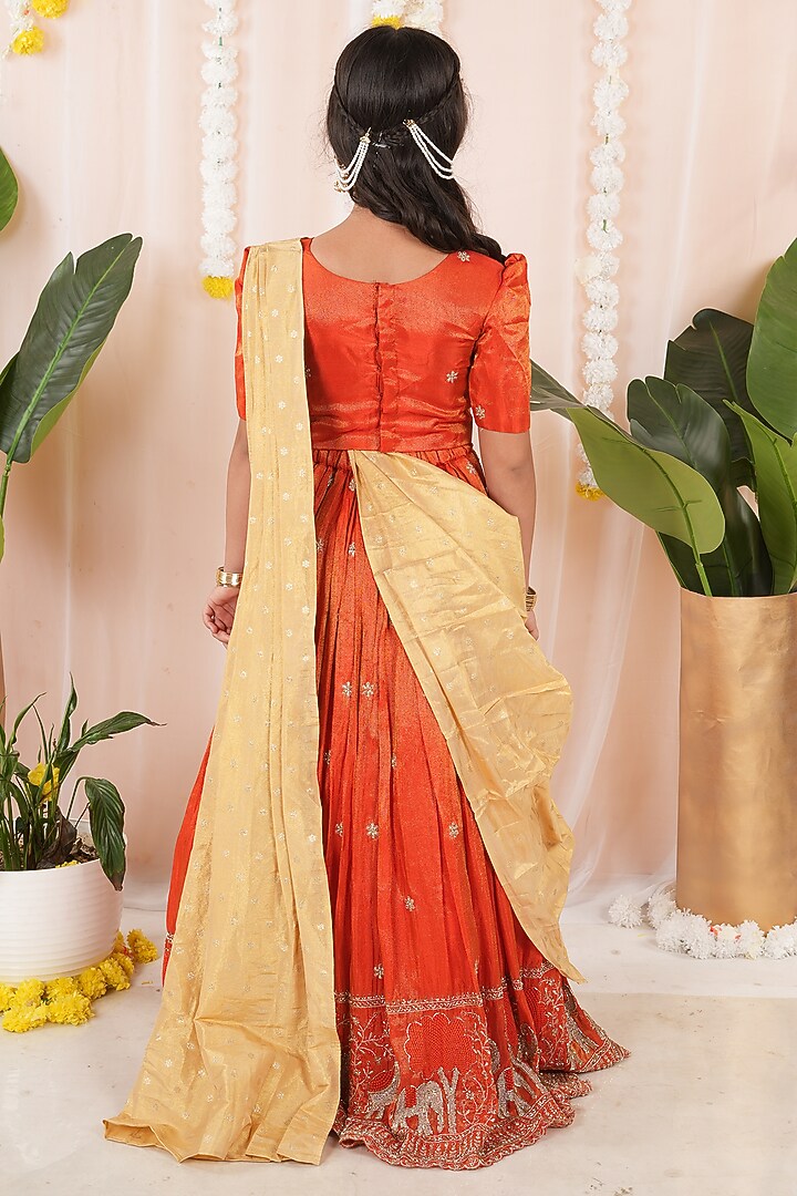 Orange Georgette Tissue Embroidered Skirt Set For Girls by Hooray at Pernia's Pop Up Shop