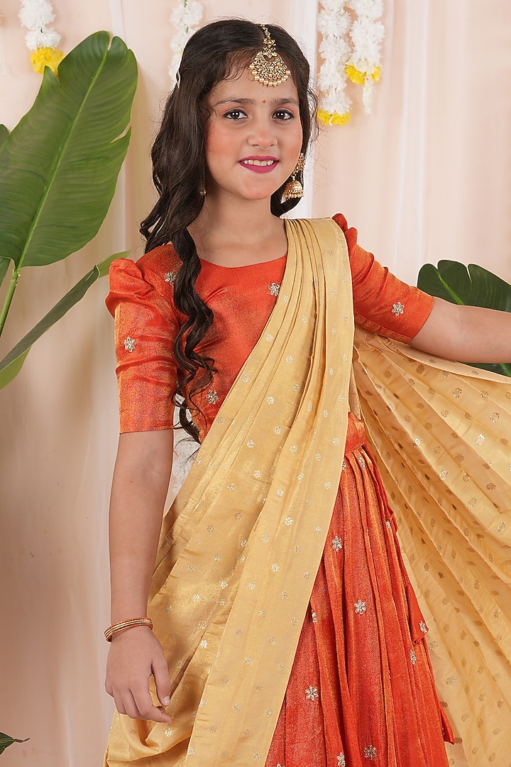 Orange Georgette Tissue Embroidered Skirt Set For Girls by Hooray at Pernia's Pop Up Shop