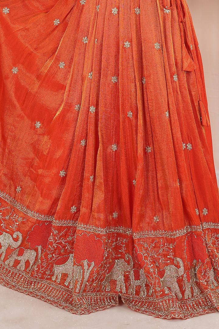 Orange Georgette Tissue Embroidered Skirt Set For Girls by Hooray at Pernia's Pop Up Shop