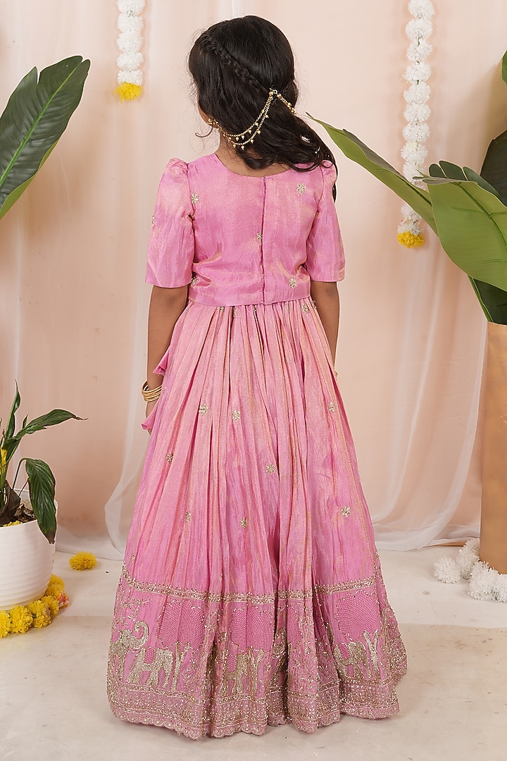 Pink Georgette Tissue Embroidered Skirt Set For Girls by Hooray at Pernia's Pop Up Shop