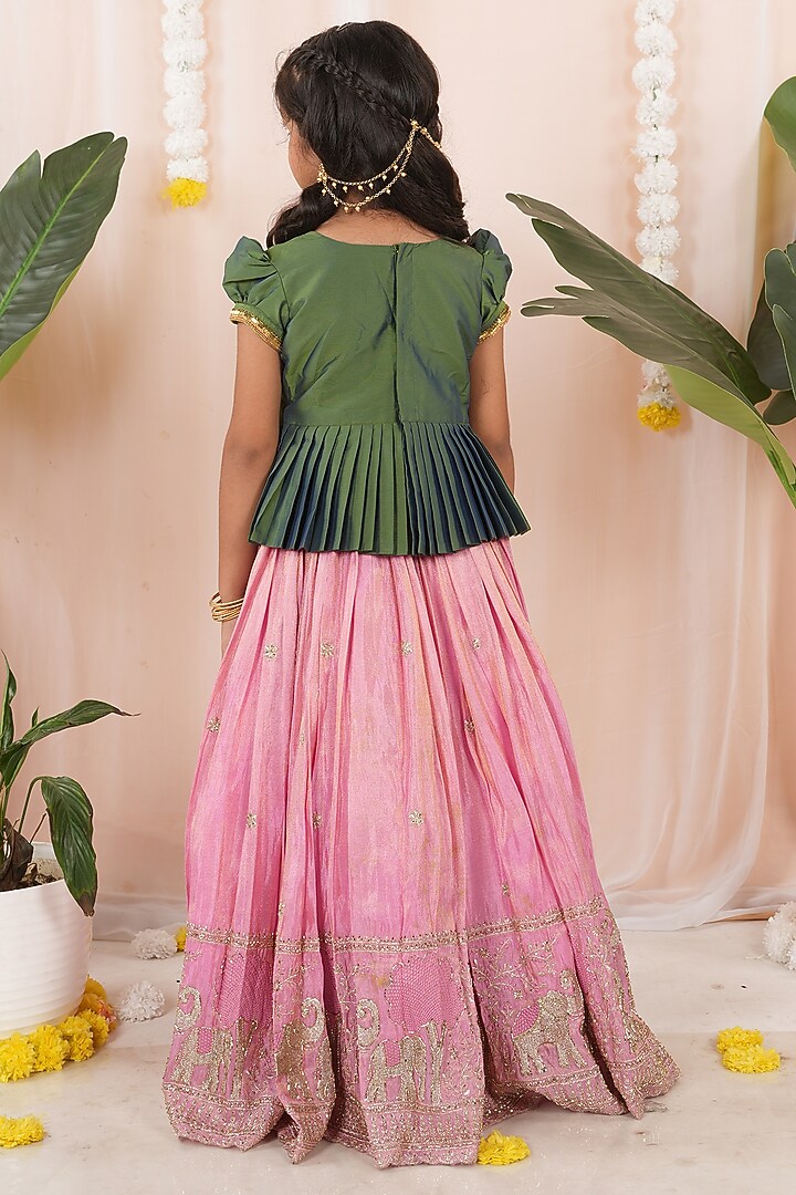 Pink Georgette Tissue Embroidered Skirt Set For Girls by Hooray at Pernia's Pop Up Shop