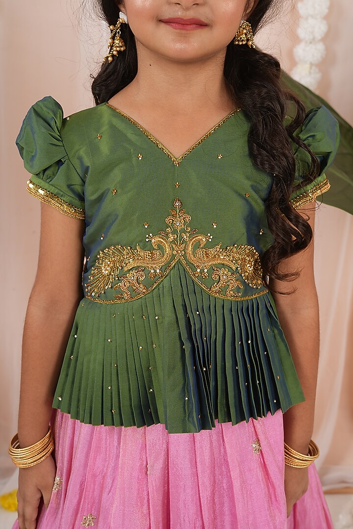 Pink Georgette Tissue Embroidered Skirt Set For Girls by Hooray at Pernia's Pop Up Shop