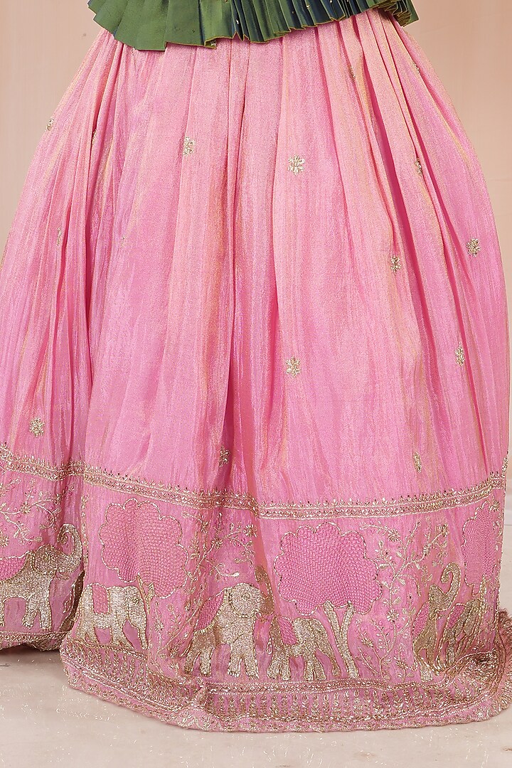 Pink Georgette Tissue Embroidered Skirt Set For Girls by Hooray at Pernia's Pop Up Shop