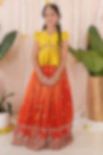 Orange Georgette Tissue Embroidered Skirt Set For Girls by Hooray at Pernia's Pop Up Shop
