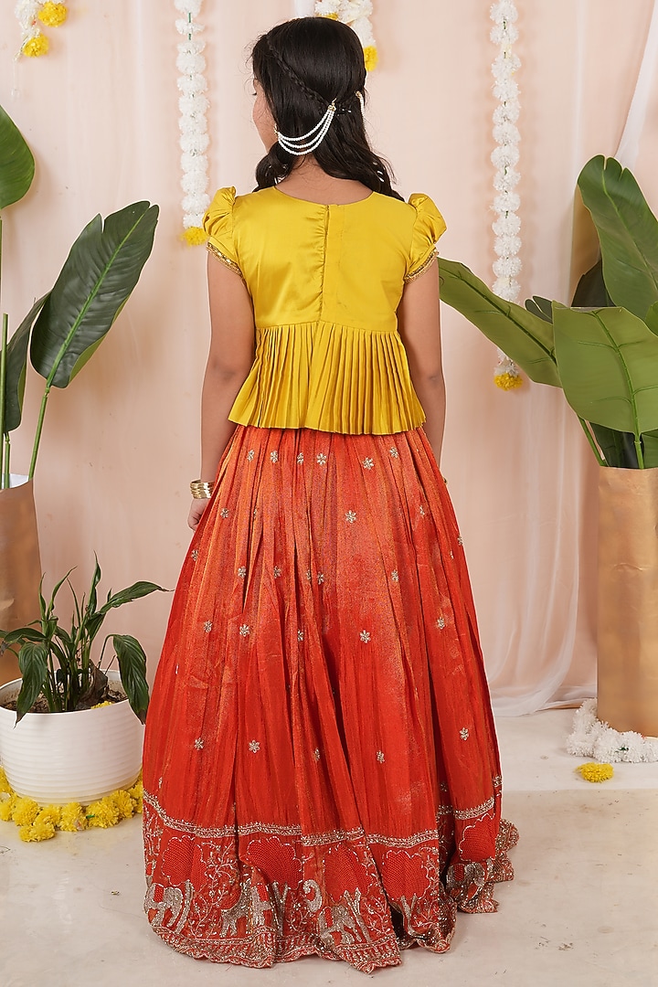 Orange Georgette Tissue Embroidered Skirt Set For Girls by Hooray at Pernia's Pop Up Shop