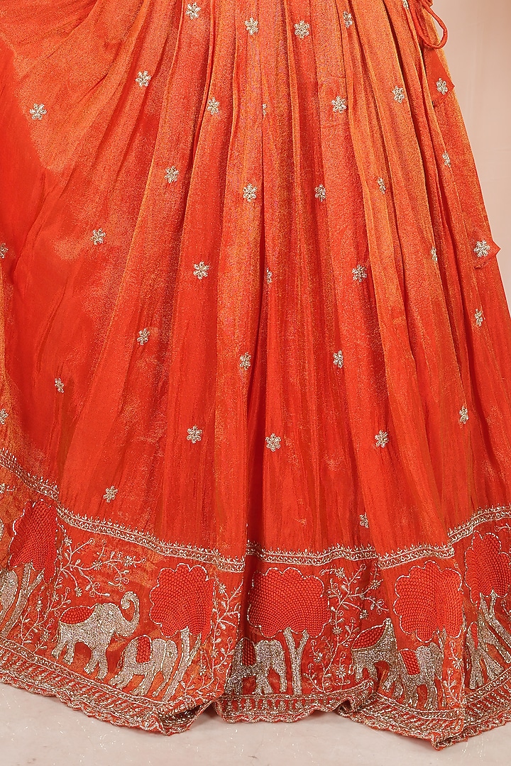 Orange Georgette Tissue Embroidered Skirt Set For Girls by Hooray at Pernia's Pop Up Shop