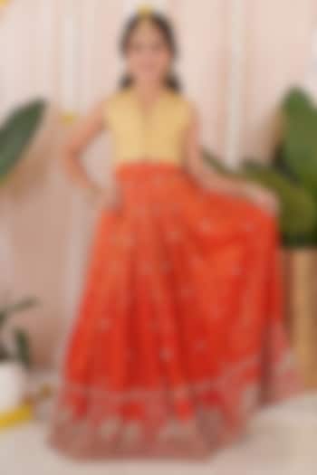 Orange Georgette Tissue Embroidered Skirt Set For Girls by Hooray at Pernia's Pop Up Shop