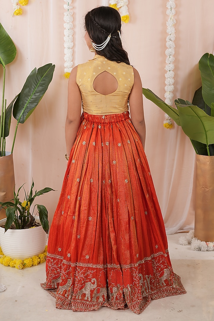 Orange Georgette Tissue Embroidered Skirt Set For Girls by Hooray at Pernia's Pop Up Shop