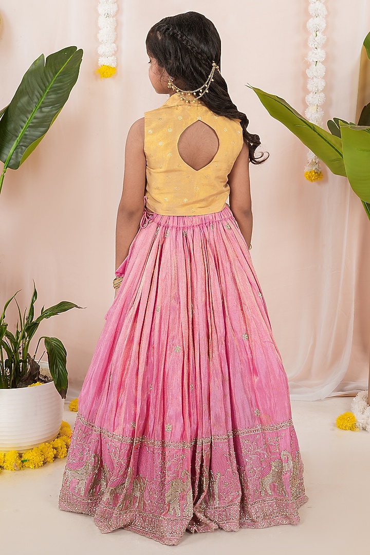 Pink Georgette Tissue Embroidered Skirt Set For Girls by Hooray at Pernia's Pop Up Shop