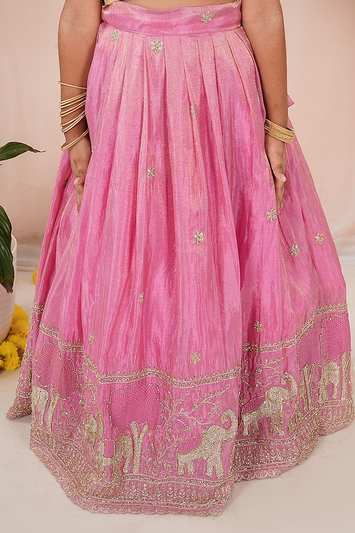 Pink Georgette Tissue Embroidered Skirt Set For Girls by Hooray at Pernia's Pop Up Shop