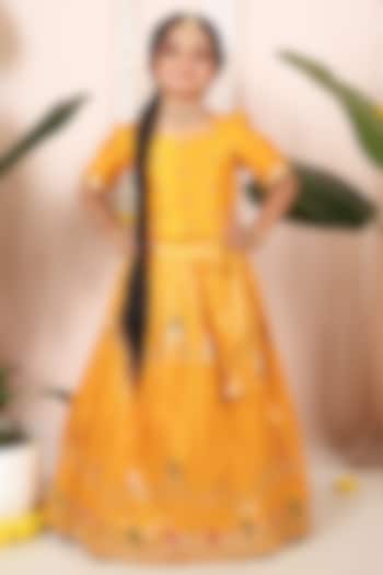 Yellow Semi Silk Floral Skirt Set For Girls by Hooray at Pernia's Pop Up Shop
